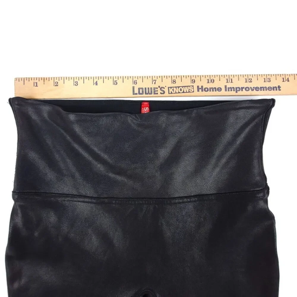 SPANX Faux Leather High Rise Slim Compression Leggings Womens Medium Vegan Black